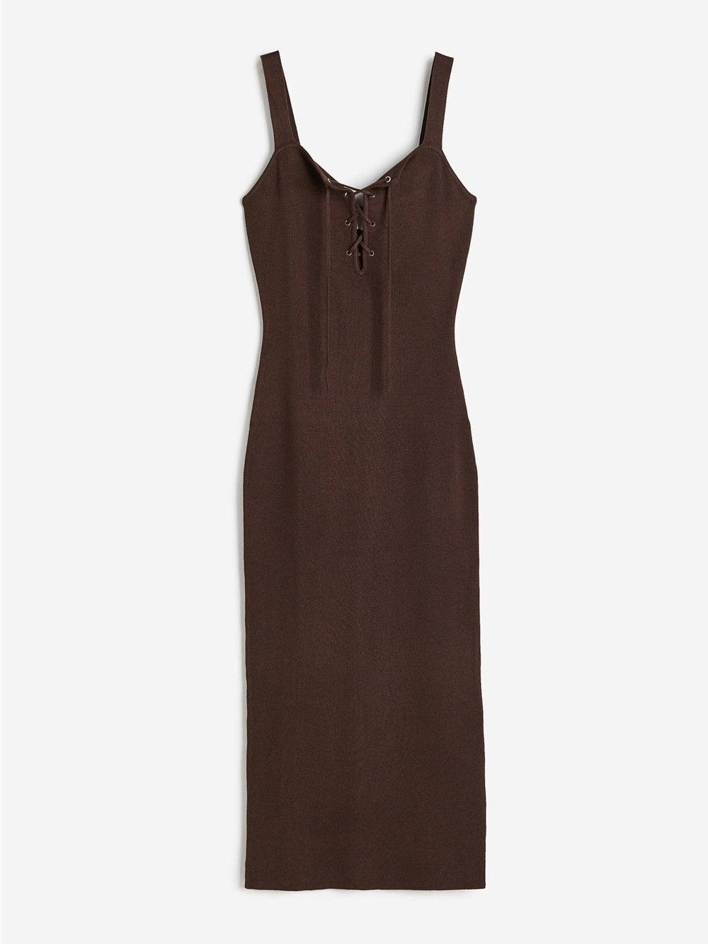 Brown Lace-Up Knit Maxi Dress